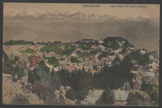 India vintage hand colored postcard Darjeeling View From St. Paul’s School