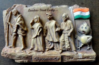 India Gandhi Quit India stone advertisement plaque GLYCOMET 5” x 8” Medicine