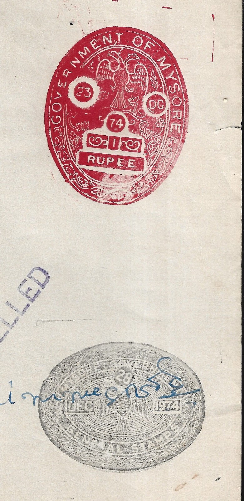 India Government of Mysore HUNDI (Promissory Notes) 0.50R, 1R, 5R & 10R