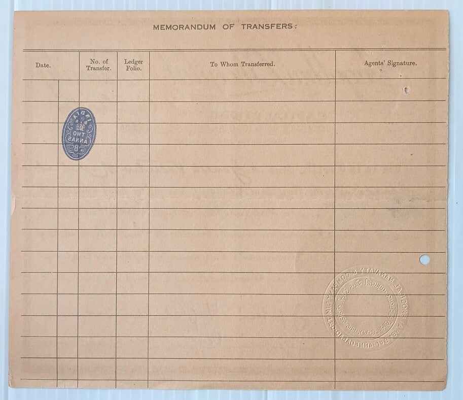 AOP India 1932 share certificate Jagabhai Bhogilal Namavaty & Co. Ltd