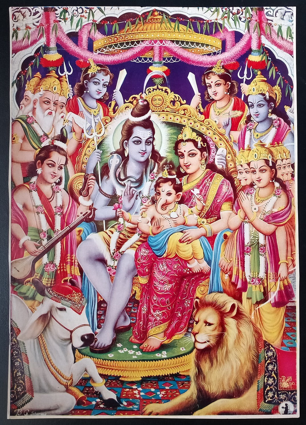 (AOP) India vintage poster SHIV PARIVAR 13x9inches