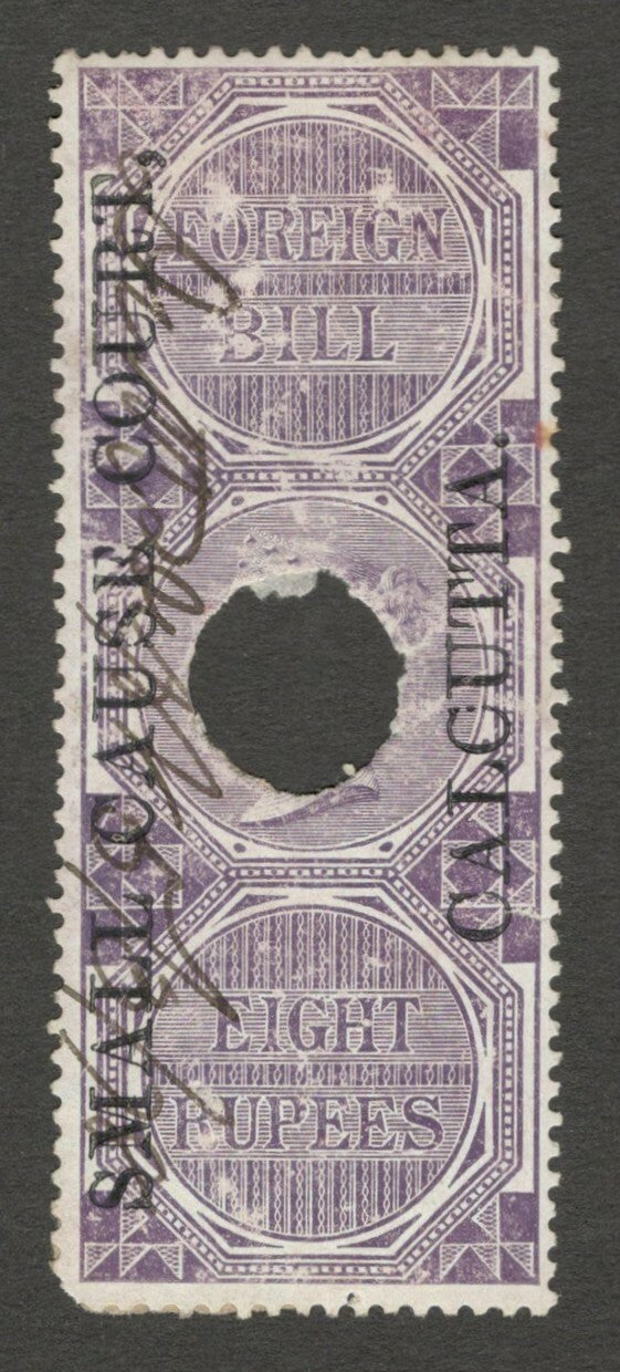 AOP India 1868 SMALL CAUSE COURT CALCUTTA ovpt on Foreign Bill 8a used. Bft 33