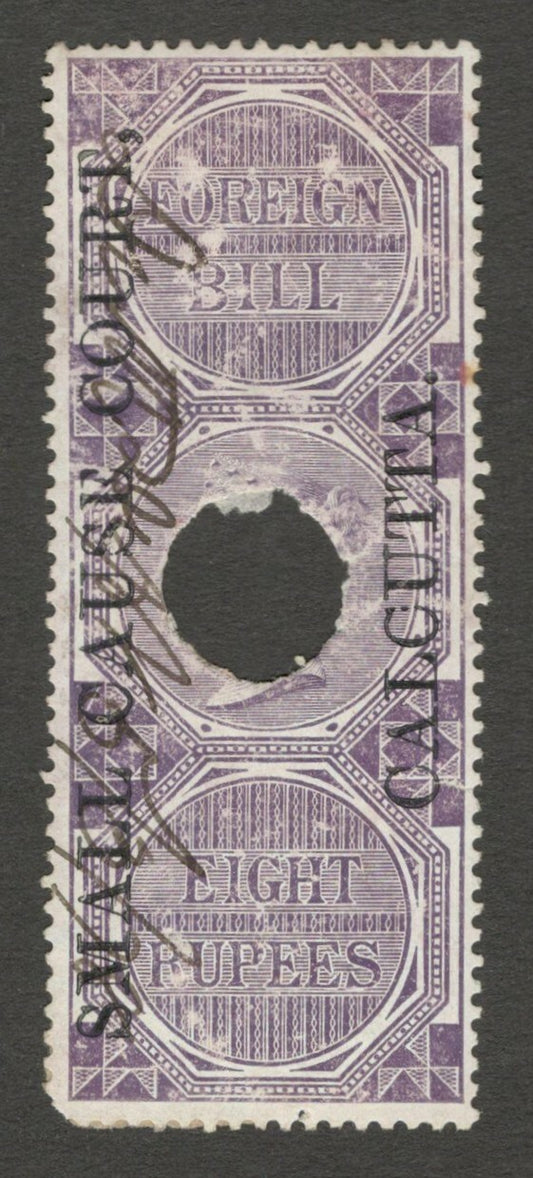 AOP India 1868 SMALL CAUSE COURT CALCUTTA ovpt on Foreign Bill 8a used. Bft 33