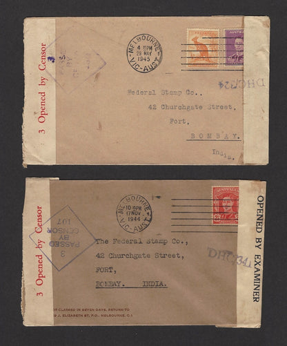Australia WW2 covers to India with censors of both countries (6)