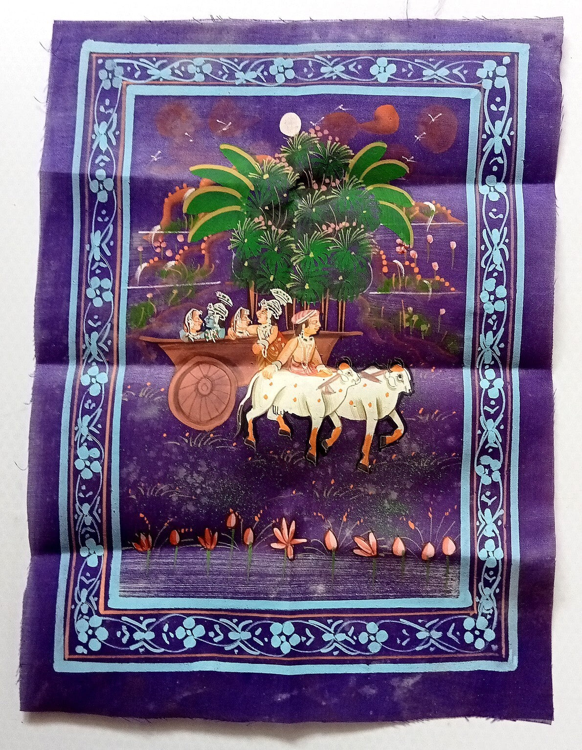 India vintage hand painting on cloth ELEPHANT 9 x 13 inches