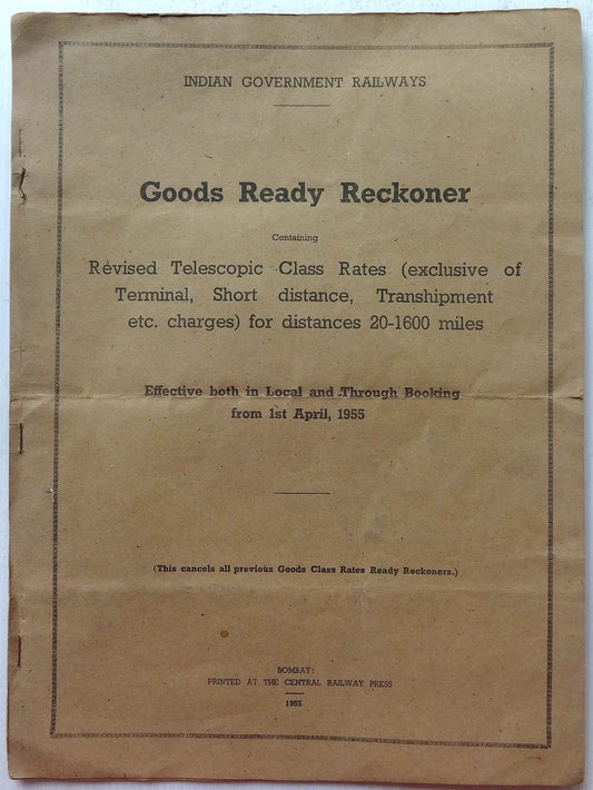 India 1955 Indian Railways Ready Reckoner of Telescopic Class Rates 25pgs
