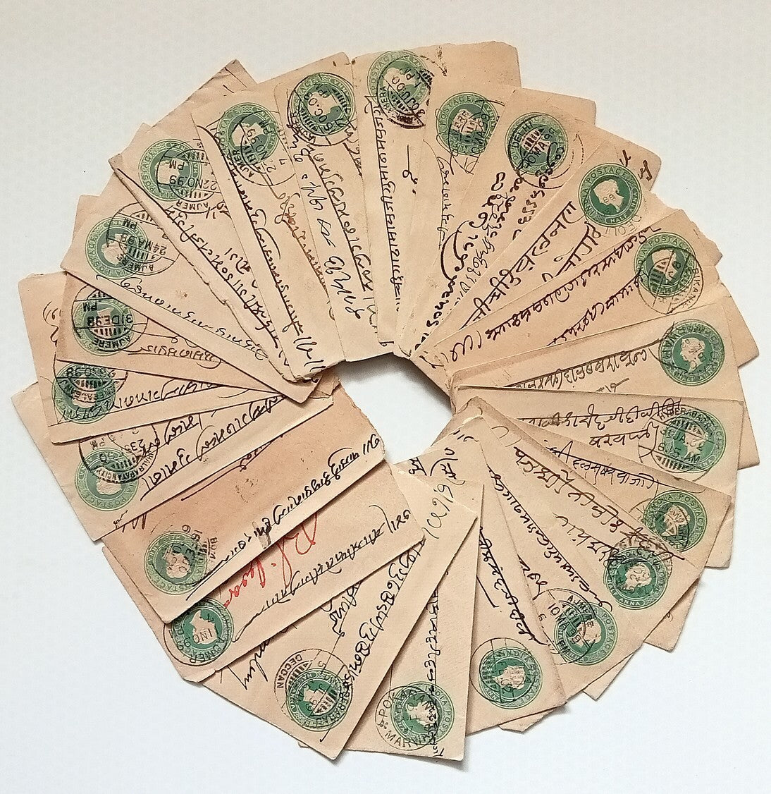AOP India QV 1/2a green envelopes x 100 selected for condition WHOLESALE