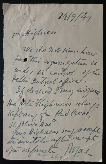 AOP India 1947 Red Cross Association of the Western India letterhead & corrresp