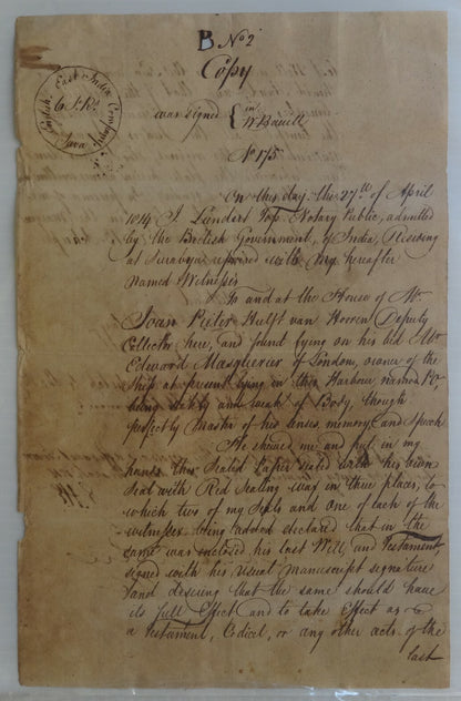 English East India Company Java 6 Stuiver stamped paper used 1816 + translation