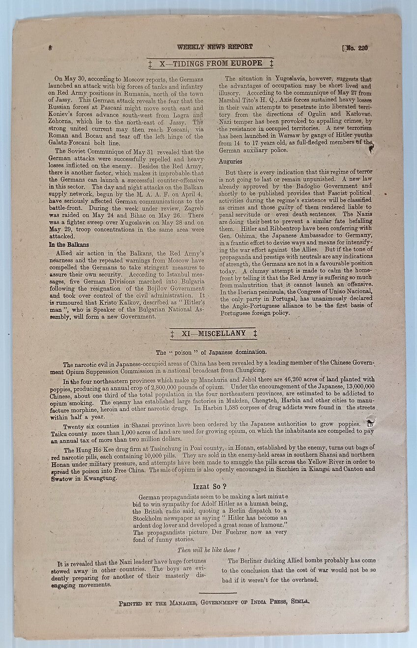AOP India WW2 War News Weekly 1944 CHINESE OFFENSIVE 8pgs