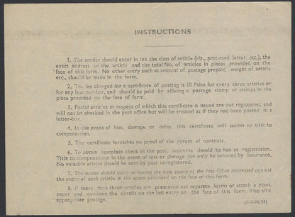 India 1970 Certificate of postage unused
