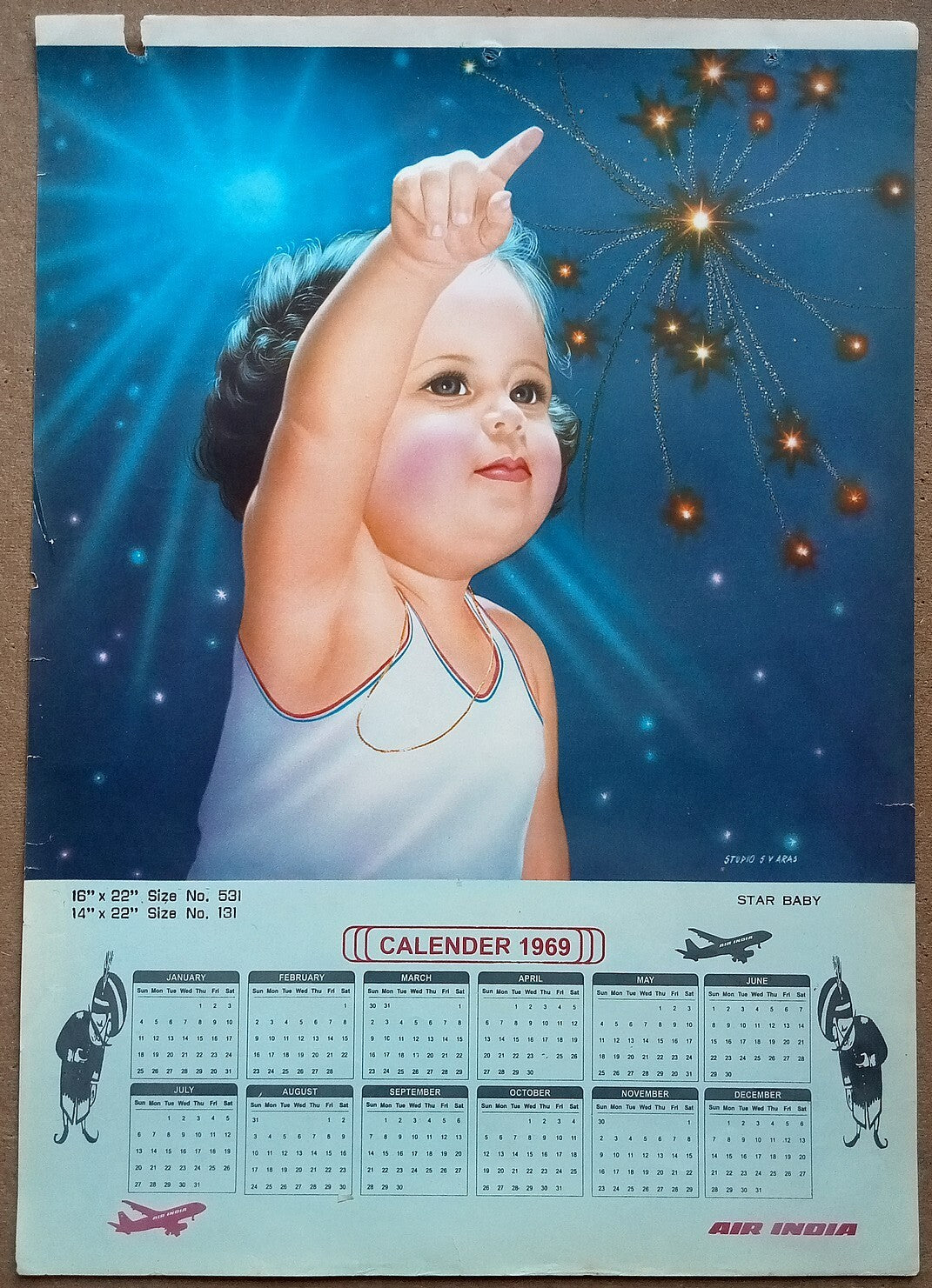AIR INDIA 1969 poster calender 531 - STAR BABY - STUDIO : S. V. VARAS - R