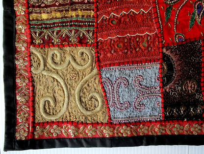 Vintage multipurpose Indian mat wi hand embroidery, sequins, beads, zari, etc