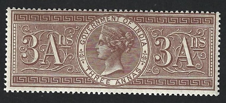 India QV 1868 Court Fee 3a brown MNH