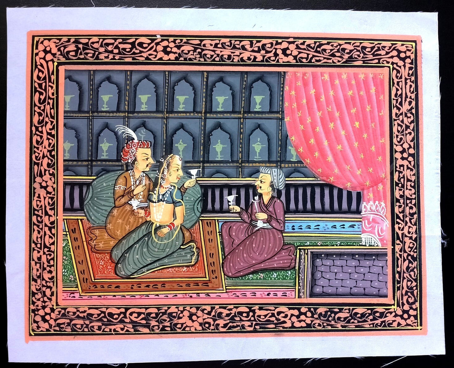 Indian watercolour painting on cloth 8 x 10 inches