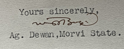 India 1940 crested letter HUZUR OFFIICE / MORVI STATE signed by the Diwan