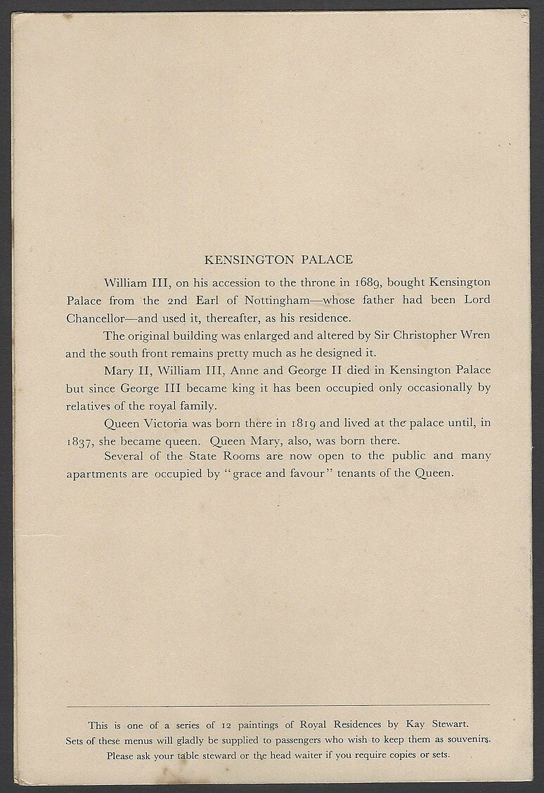 B.I. British India Line Royal Residences menu cards (6)