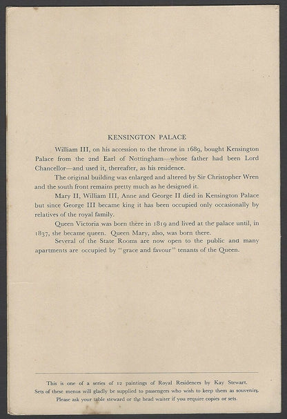 B.I. British India Line Royal Residences menu cards (6)