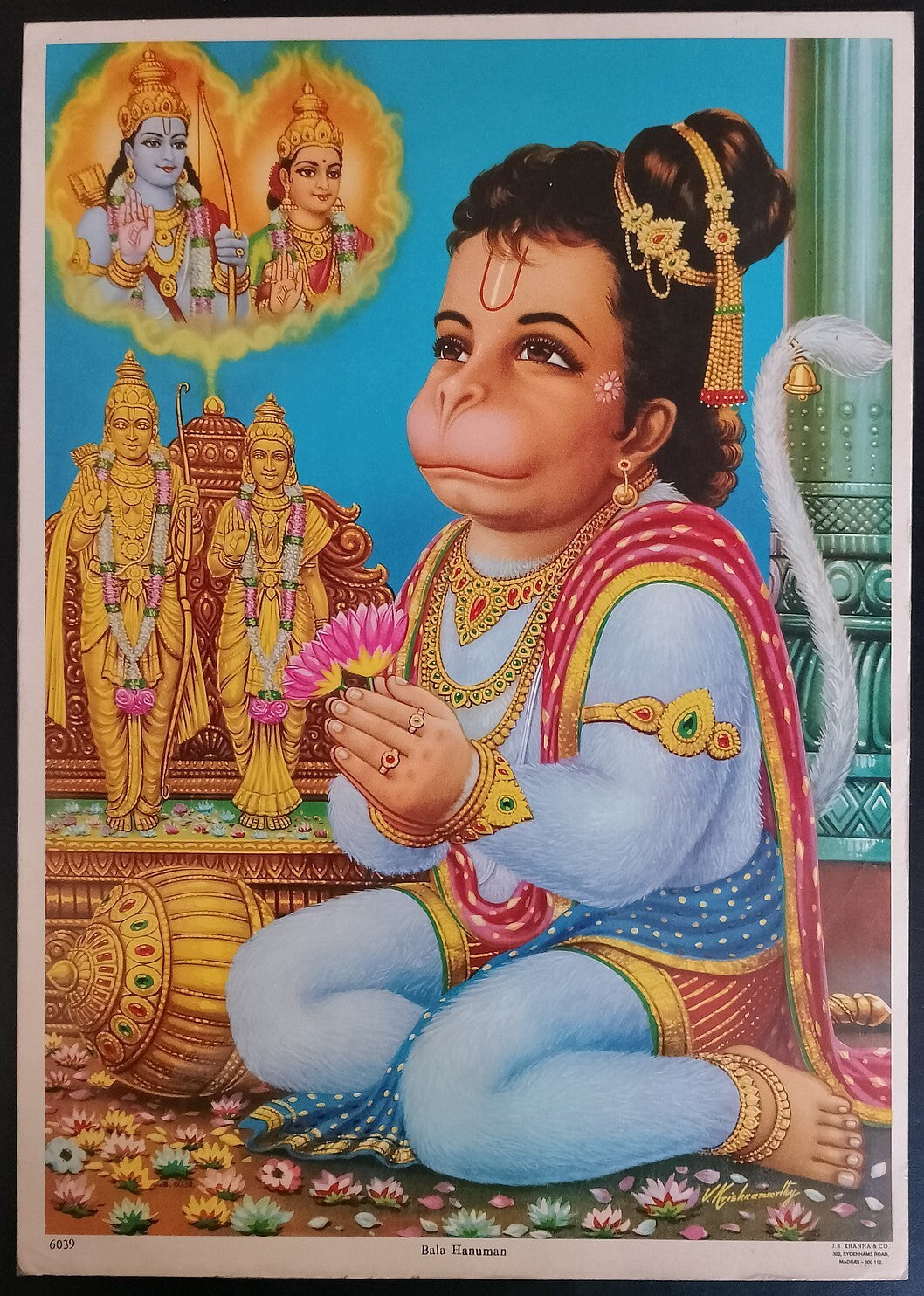 AOP India vintage poster BALA HANUMAN by J.B. KHANNA & Co. 9x13 inches