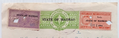 AOP India Travancore Court Fees & stamp paper ovpt STATE OF MADRAS