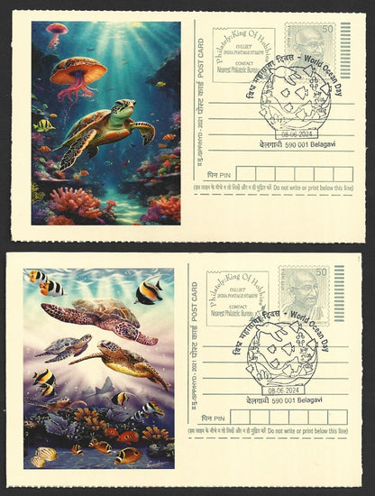 India 2024 World Ocean Day cards TORTOISE & FISH (10)