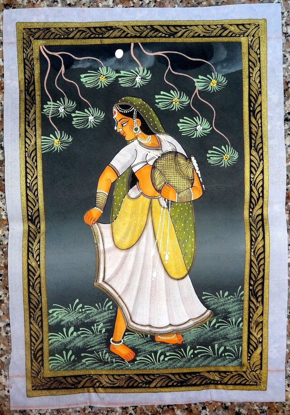 Watercolor on fabric WOMEN OF INDIA x 3 paintings 10” x 13”