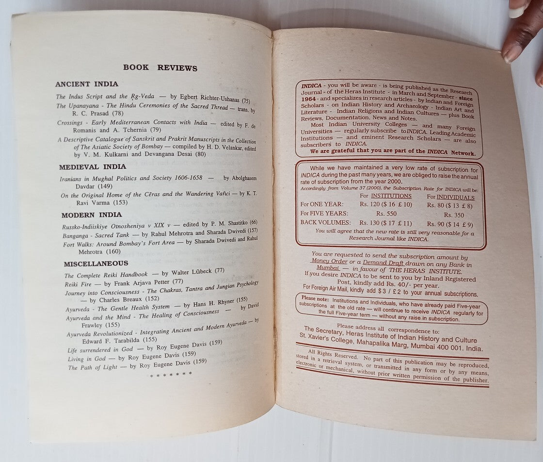 AOP India Indica Heras Institute of Indian History & Culture Journal 1999
