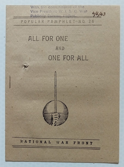 AOP India WW2 National War Front ALL FOR ONE AND ONE FOR ALL leaflet