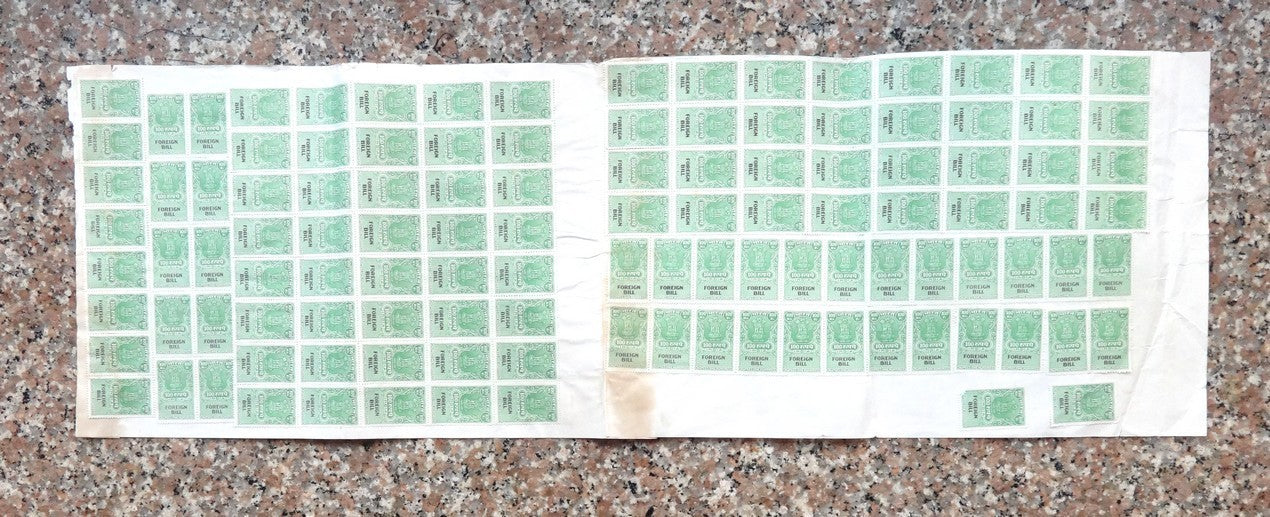India 108 Foreign Bill 100R revenue stamps on part document
