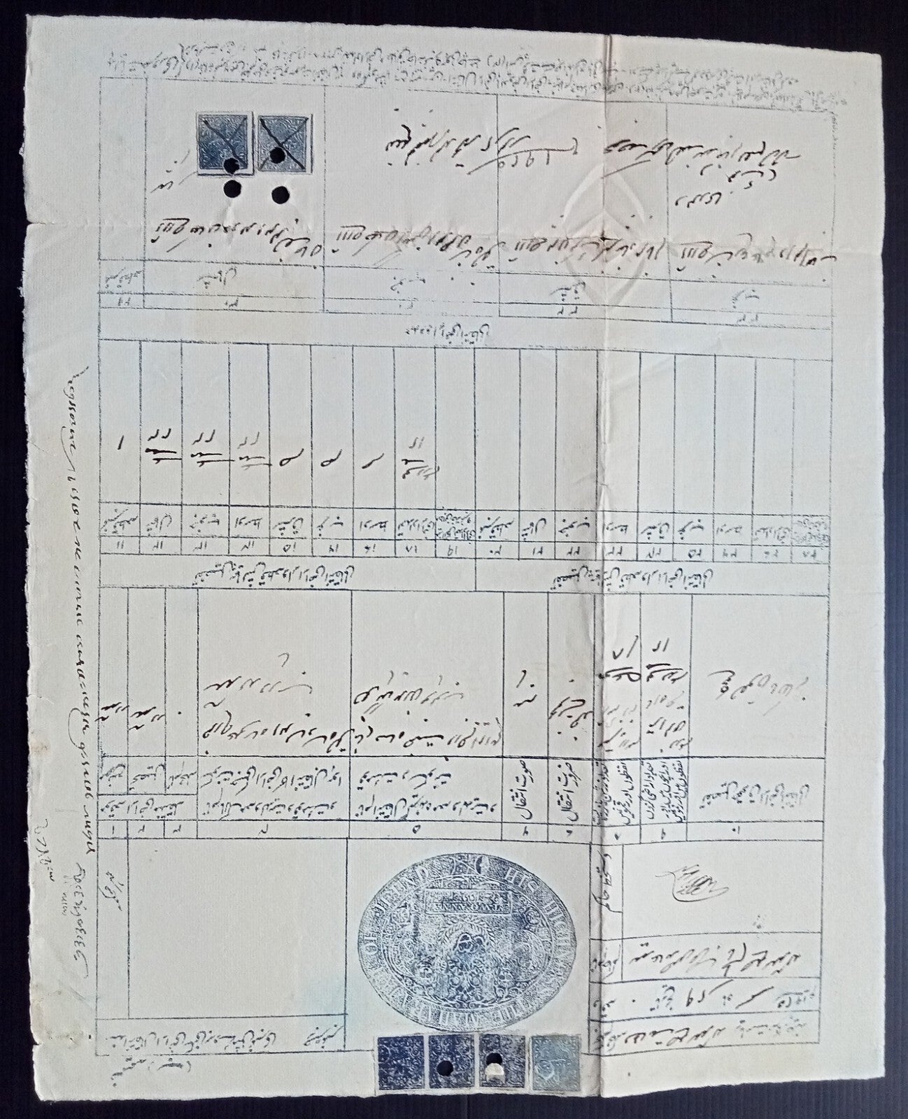 India Jind State 1882-85 2a blue (SG J30) x 4 on 2a double sized stamp paper