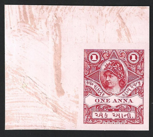 India Wankaner State revenue stamp essay with Liberty head ex Dickinson card