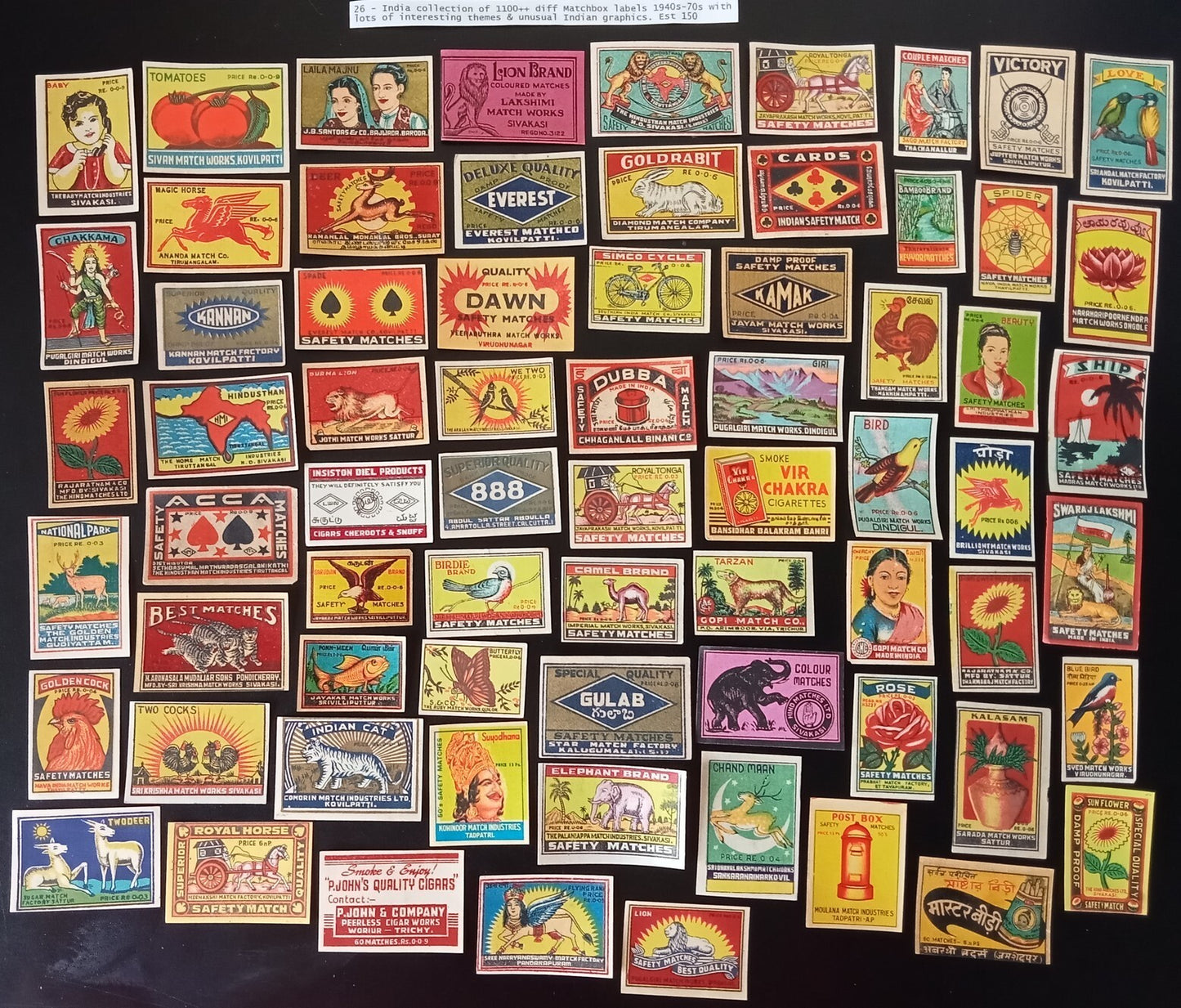 Collection of vintage matchbox labels India unusual graphics 900+ different