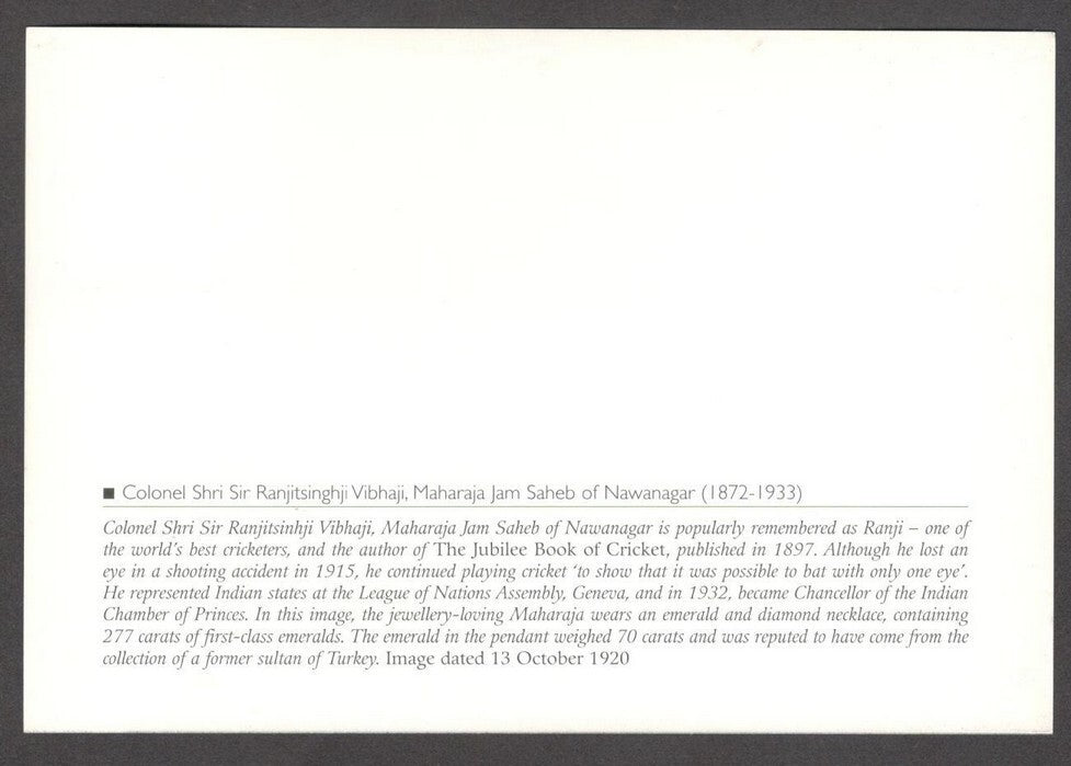 India 2010 Princely States maxi card Ranjitsinghji Maharaja Jam Saheb Nawanagar