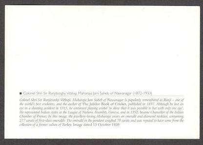 India 2010 Princely States maxi card Ranjitsinghji Maharaja Jam Saheb Nawanagar