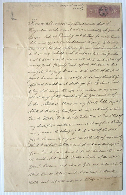 India Indenture document with Special Adhesive QV 5R