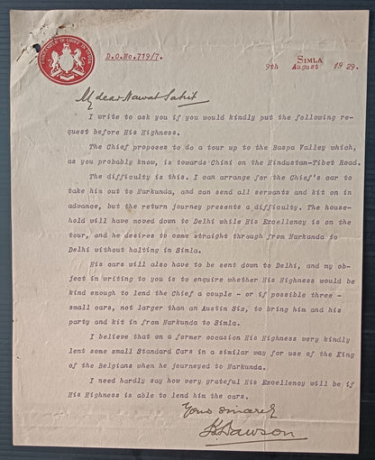 India COMMANDER IN CHIEF IN INDIA crested letter used 1929