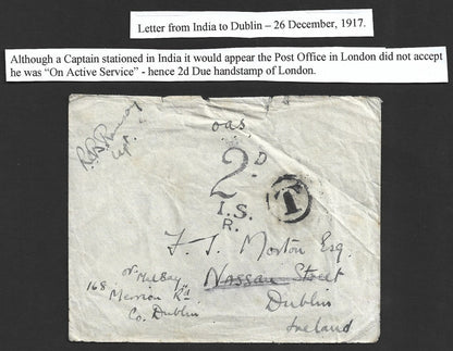 Ireland PD 1/2d block of 4 canc. BAAL'S BRIDGE D.O. DUBLIN 1918 cover from India