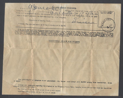 AOP India 1910 unused prepaid Reply Paid Telegram