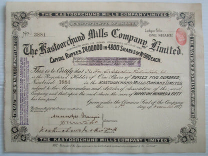 India Kastoorchund Mills Company Ltd. 1997 share certificate