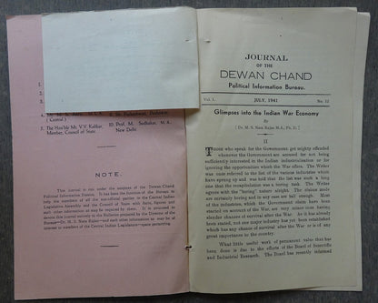 Dewan Chand Political Information Bureau monthly July 1941 INDIAN WAR ECONOMY
