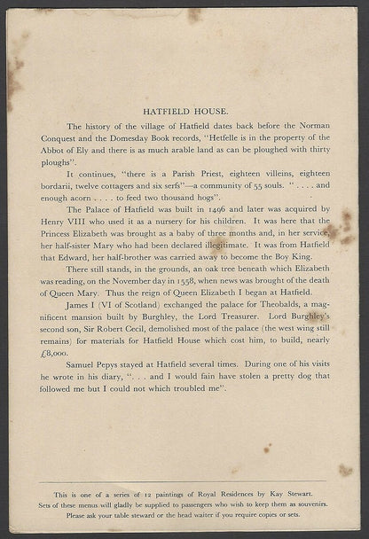 B.I. British India Line Royal Residences menu cards (6)