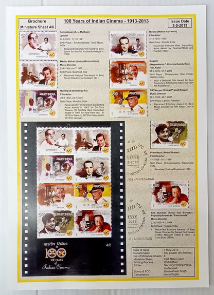AOP India 2003 100 Years of Cinema sheetlets set of 6 on 6 information brochures