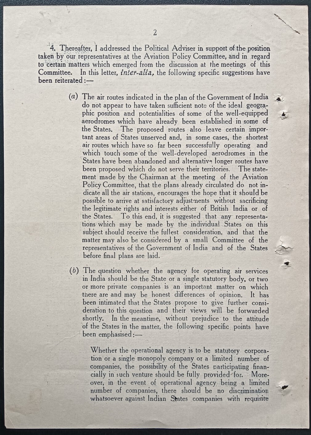 India 1944 crested printed Post War plans for CIVIL AIR TRANSPORTATION