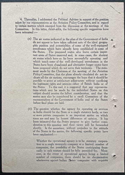 India 1944 crested printed Post War plans for CIVIL AIR TRANSPORTATION