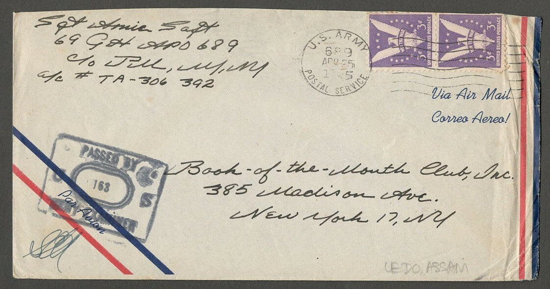 AOP India World War 2 US Army APO 689 (Ledo, Assam) 1945 cover