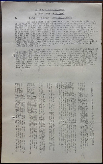 India WW2 1942 Propaganda briefing for Broadcasters Plunder of Indochina etc