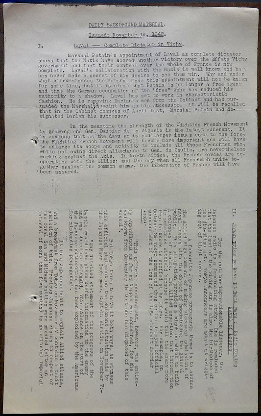 India WW2 1942 Propaganda briefing for Broadcasters Plunder of Indochina etc