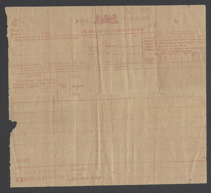 AOP India red Inland Reply Telegram Form validated 1918