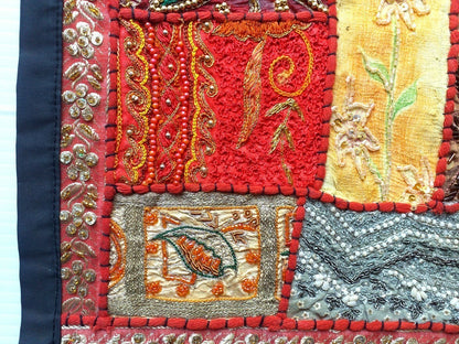 Vintage multipurpose Indian mat wi hand embroidery, sequins, stones, zari, etc