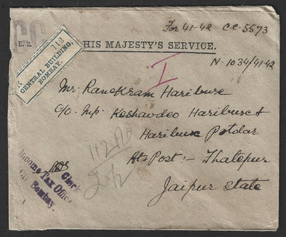 India OHMS registered cover with KGVI SERVICE stamps